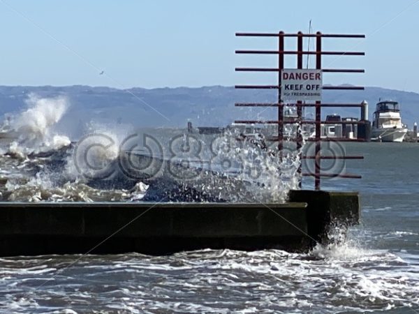 Danger – Keep Off – No Trespassing – Oyster Point Marina Seawall during King Tide on a Windy Day - CO88.co