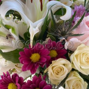 Lovely Fresh Cut Flower Arrangement of Beautiful Blooms – Lilies, Roses, Alsgtroemeria, Button Poms - CO88.co